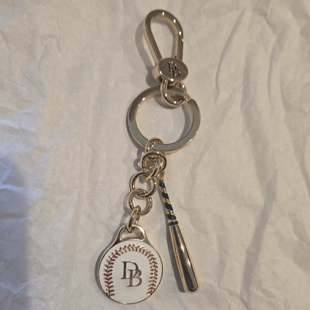 Dooney & Bourke Gold Baseball Keychain with Bat Charm NEW